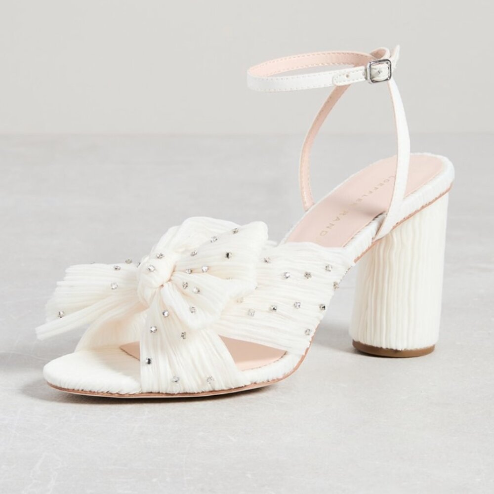 NWT Loeffler Randall Camellia Heeled Sandal in White Rhinestone Size 8.5